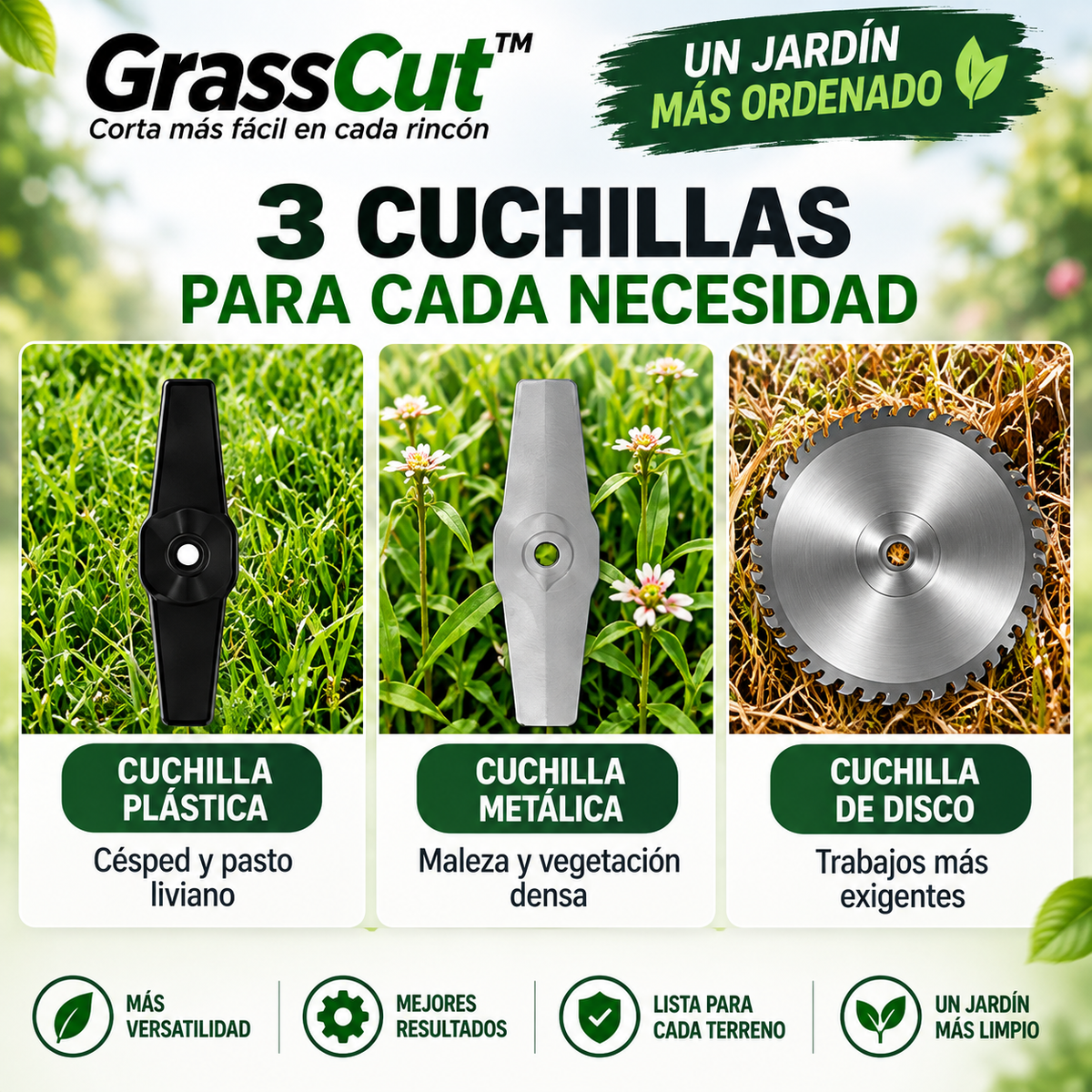 GrassCut™ - Corta más fácil en cada rincón, incluye 2 Baterías.