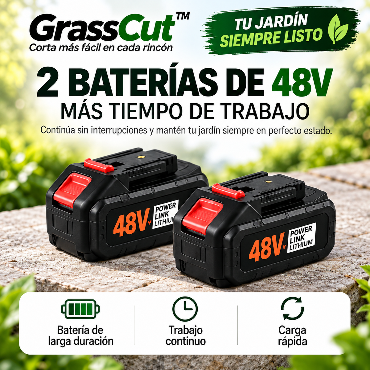GrassCut™ - Corta más fácil en cada rincón, incluye 2 Baterías.