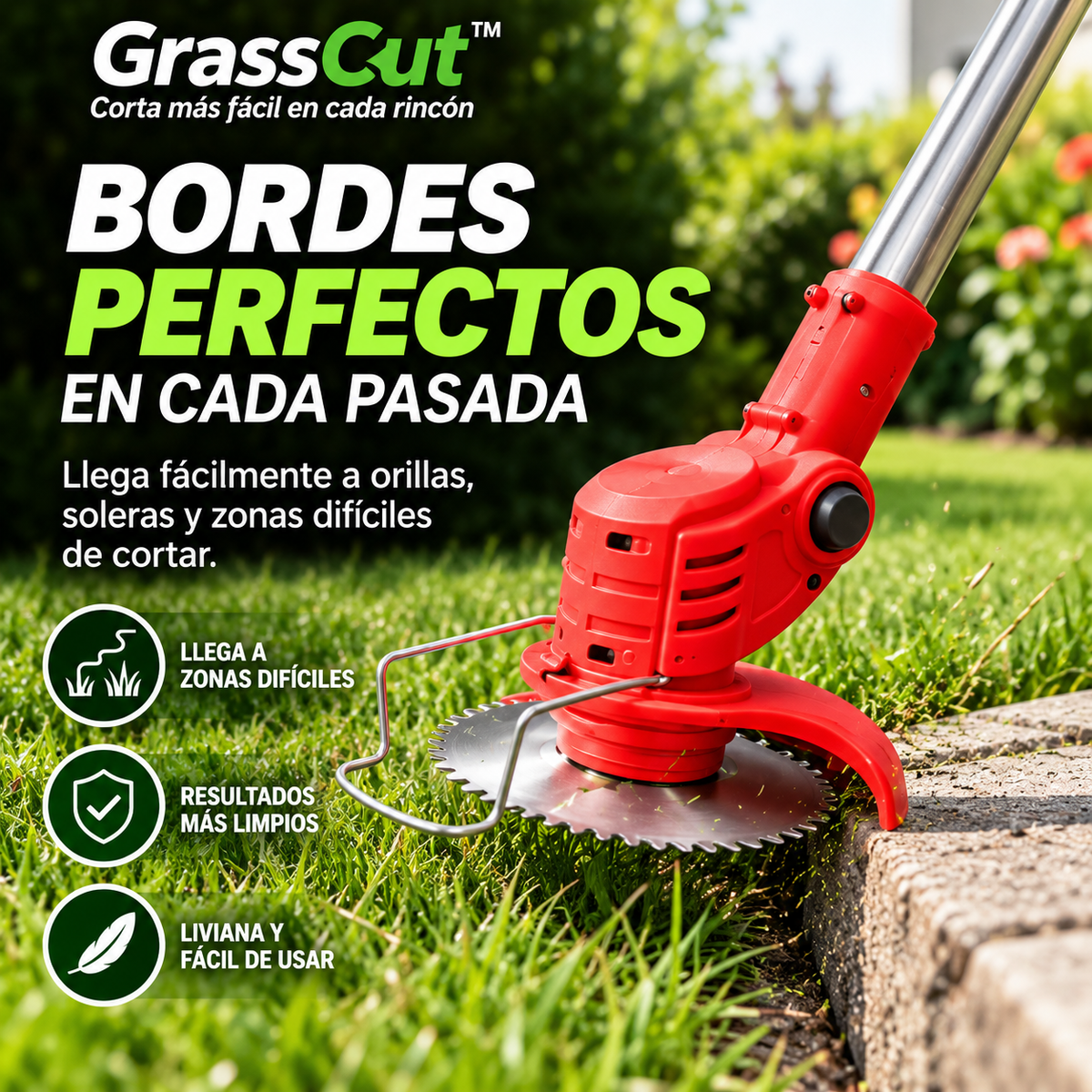 GrassCut™ - Corta más fácil en cada rincón, incluye 2 Baterías.