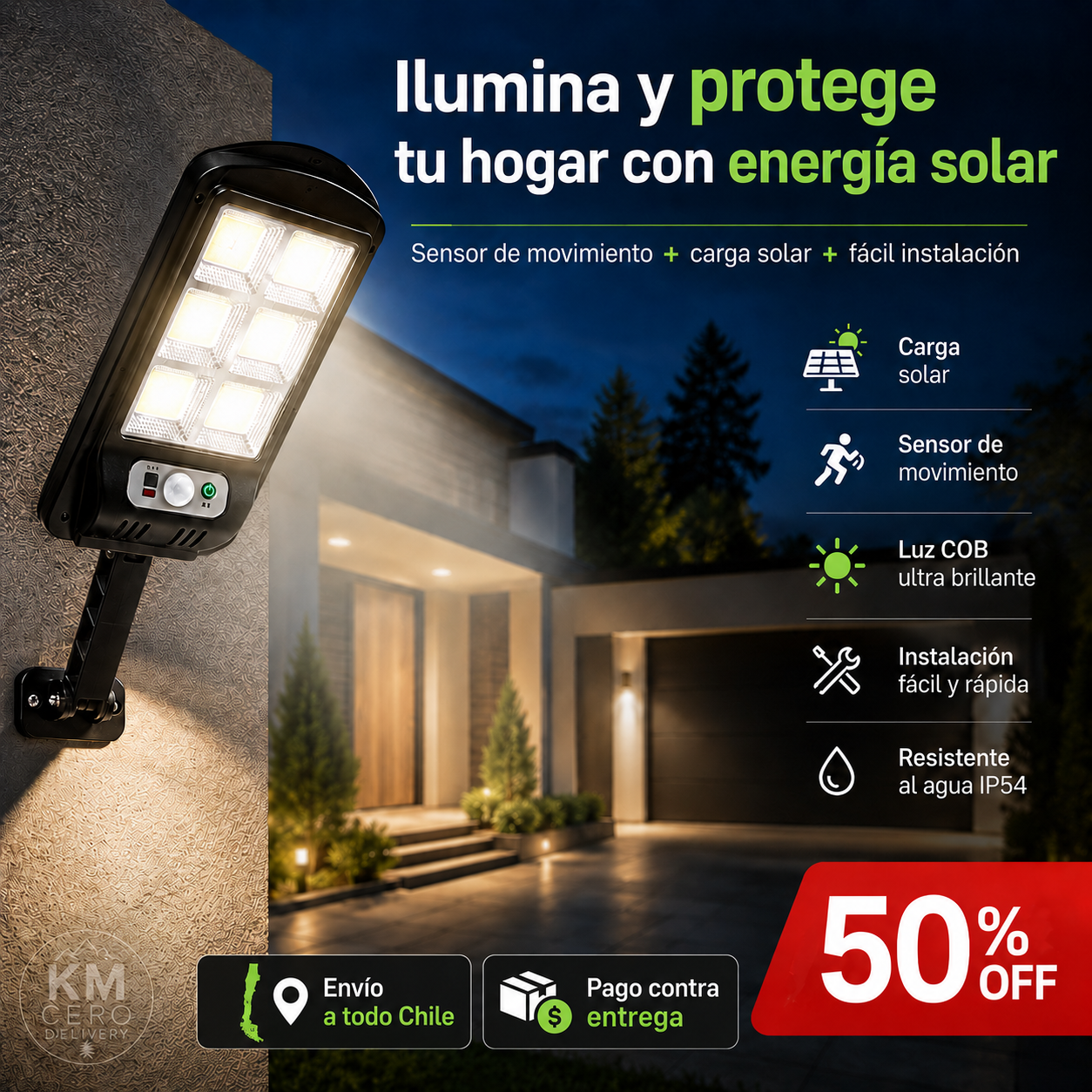 Lámpara Solar con Sensor - Ilumina y Protege tu Hogar