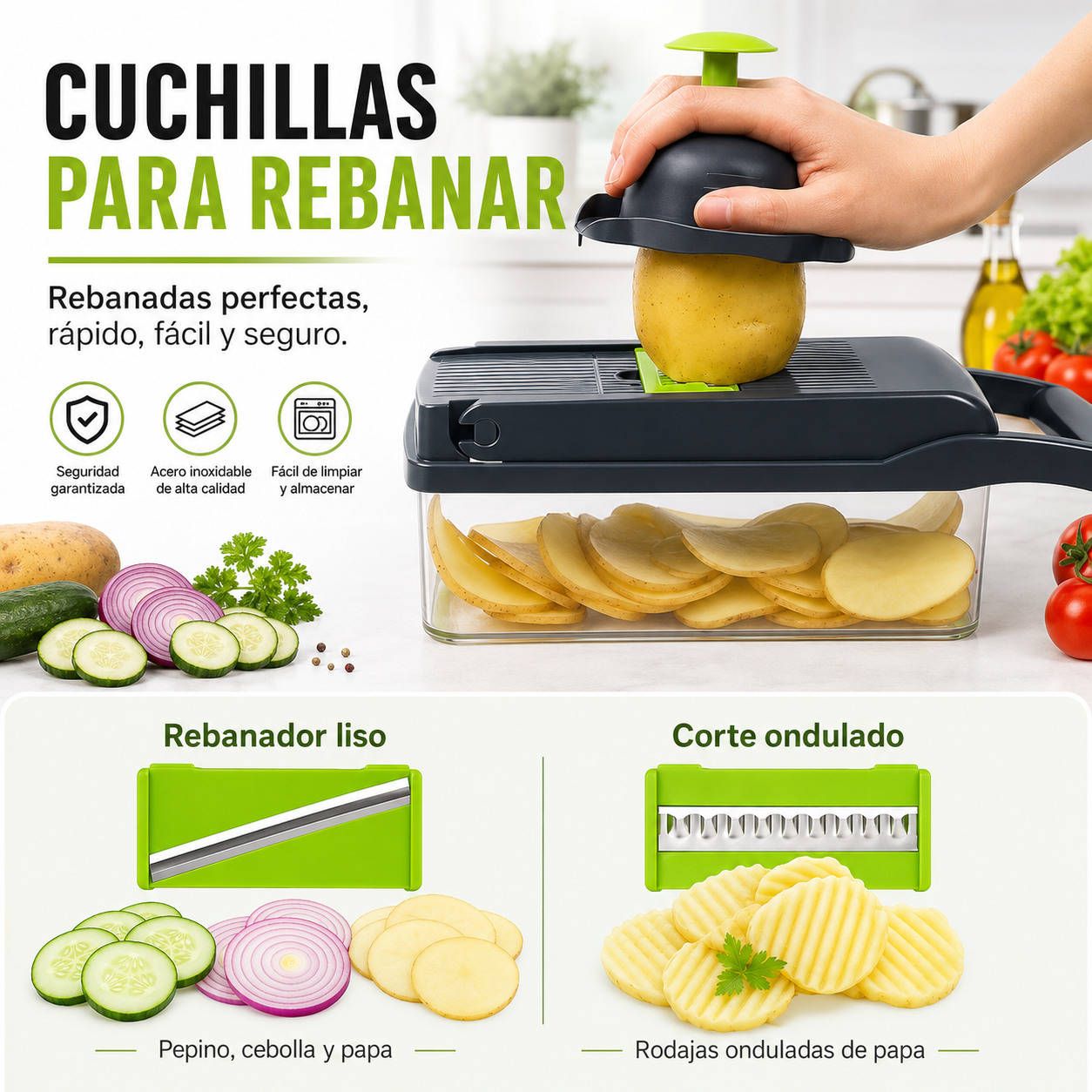 CortaFácil 15 en 1™  Corta, pica, rebana y ralla en segundos