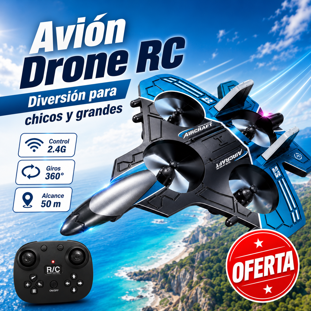Dron Avión Con Control Remoto SkyFighter Pro™ Diversión Total