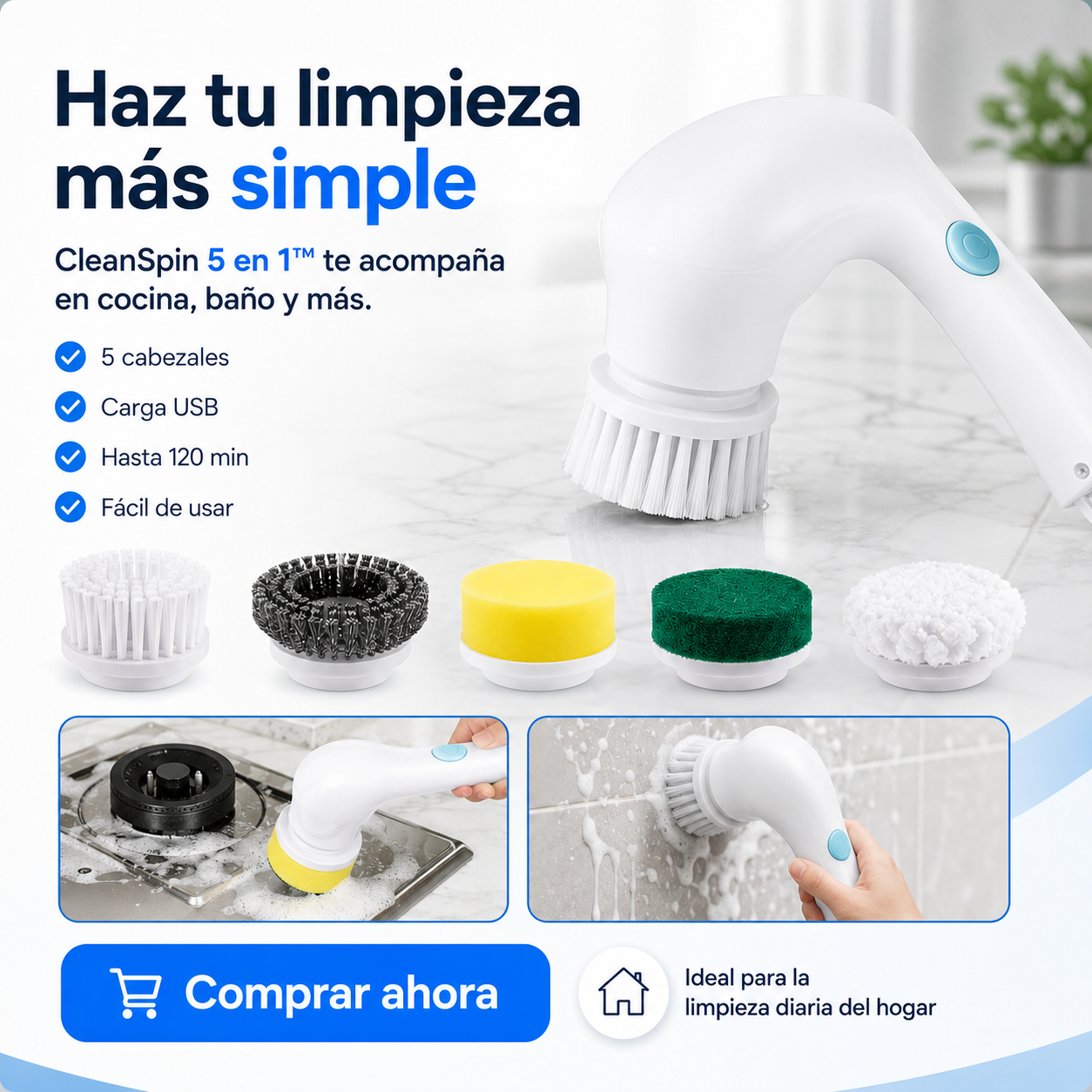 CleanSpin 5 en 1™ Un solo limpiador para distintos espacios de tu hogar