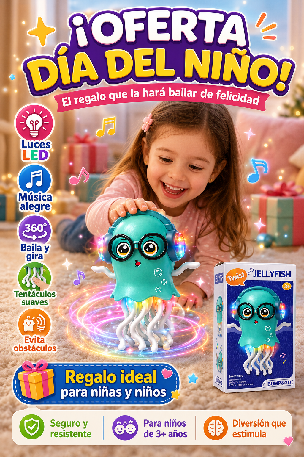 Medusa Bailarina Interactiva con Luces y Música - El mejor regalo para tu hijo