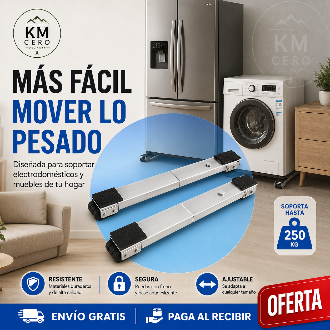 Base móvil para muebles y electrodomésticos, muévelos fácil y evita lesiones