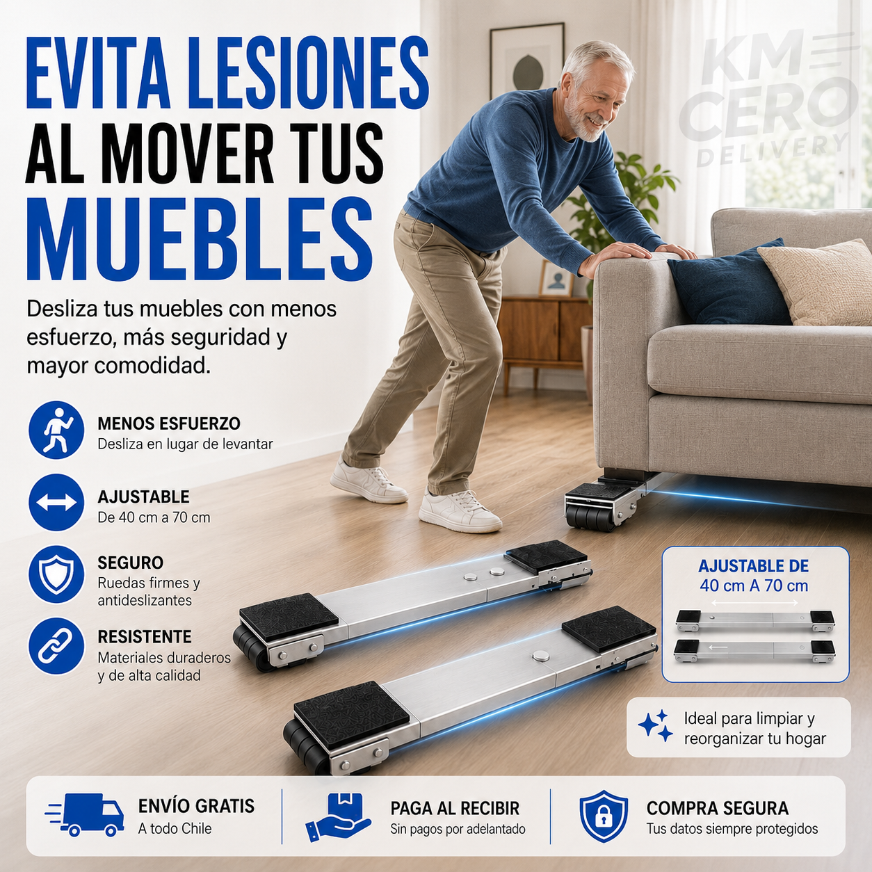 Base móvil para muebles y electrodomésticos, muévelos fácil y evita lesiones